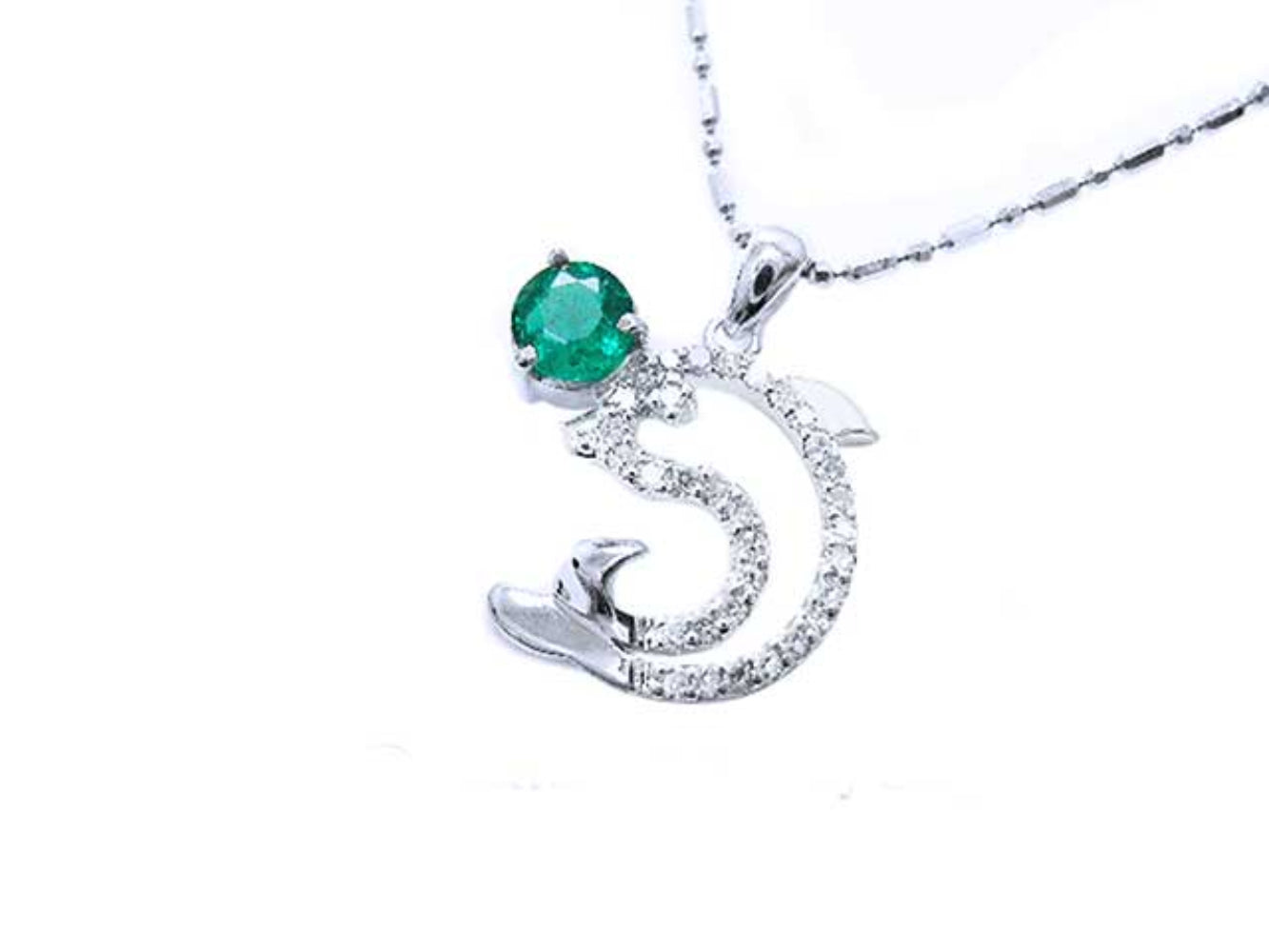 Fine jewelry dolphin pendant with natural emerald and diamonds wholesale