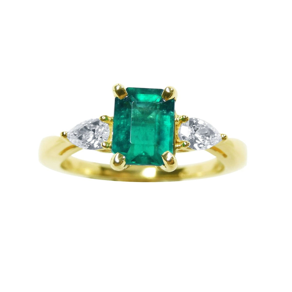 1.10 ct. GIA-Certified Emerald Ladies' Ring in 14K Gold, featuring a Colombian F1 emerald with a rich, medium-deep green hue.