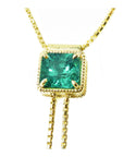 Natural Colombian emerald necklace lariat design square emerald-cut, crafted in 14k yellow gold