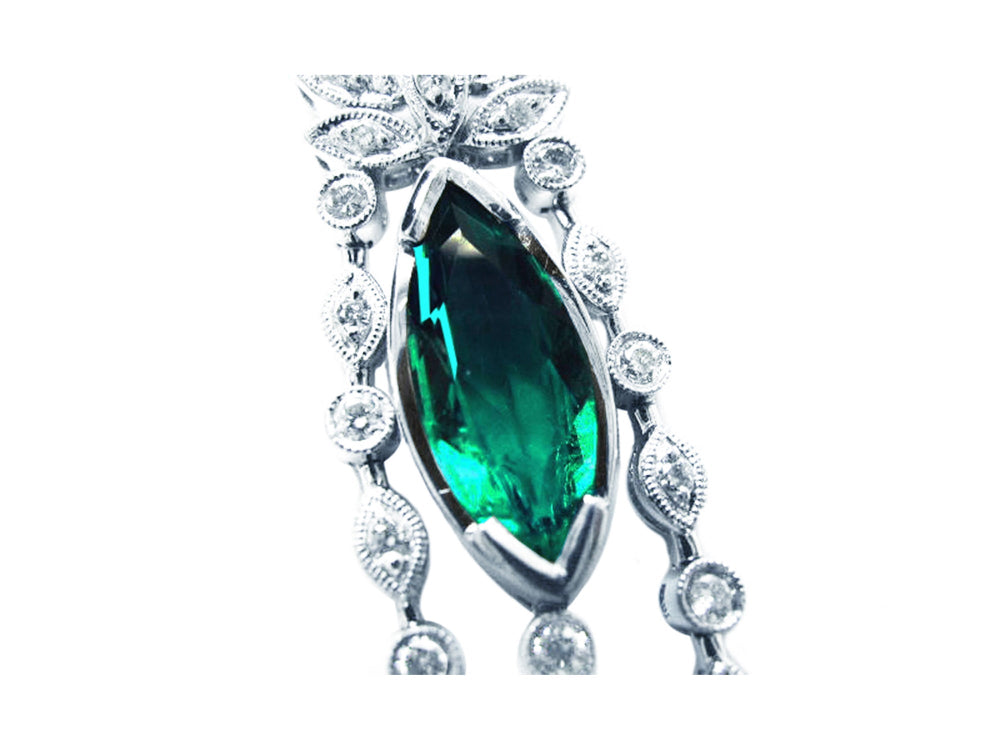 Natural Colombian emerald marquise necklace with diamonds for women