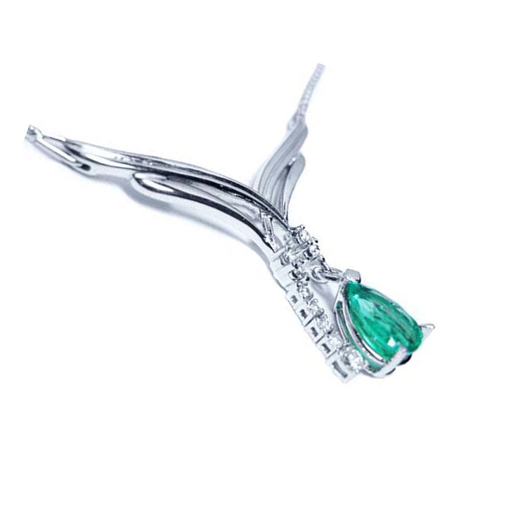 14k white gold emerald necklace natural pear cut sparkling medium green color 1.73 carats with accent diamonds
