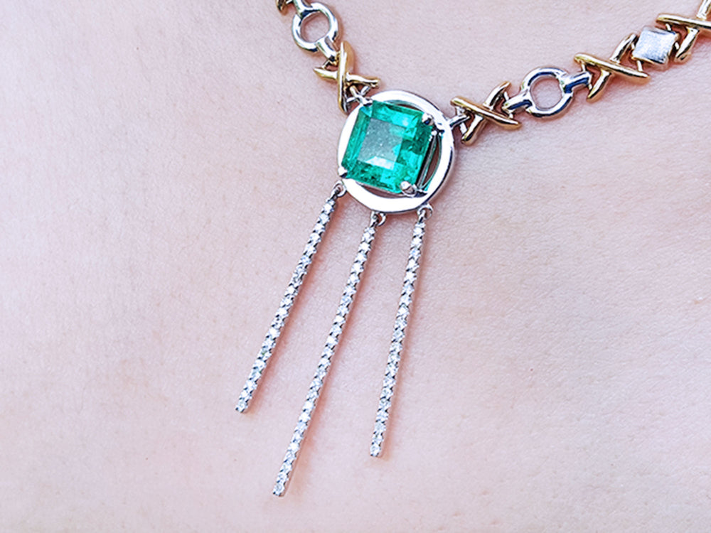 Emerald cut Emerald necklaces for women love and hope, the meaning of the natural Muzo Colombian emerald, set in 14k gold