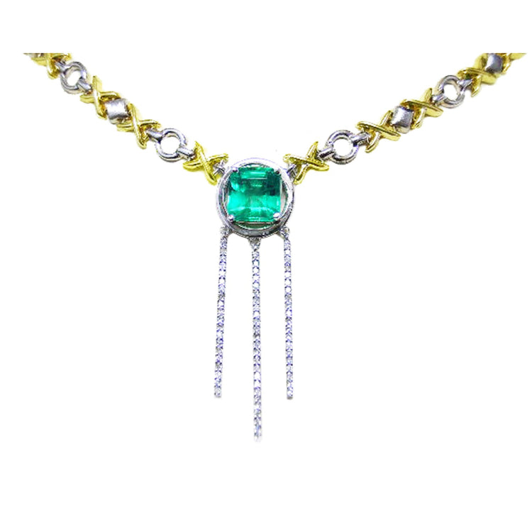 Women's emerald necklace with the meaning of love and hope, natural Muzo Colombian emerald, set in 14k white and yellow gold