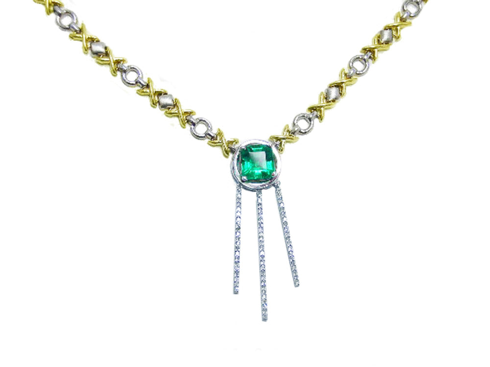 14k gold Emerald necklace with the meaning of love and hope, of the natural Muzo Colombian emerald, square cut