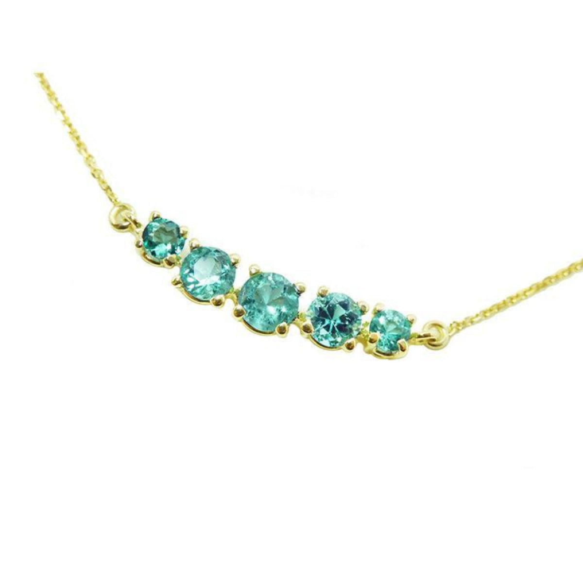Emeralds Five Stone Necklace 1.58 Carats Muzo Colombia 14K Yellow Gold