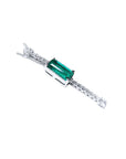 A rectangular natural colombian emerald and diamond necklace made of 14k white gold for women.