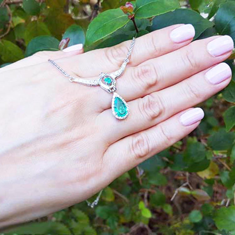 Authentic Colombian Emerald necklace May birthstone pear-shaped Muzo mine vibrant medium-deep green hue