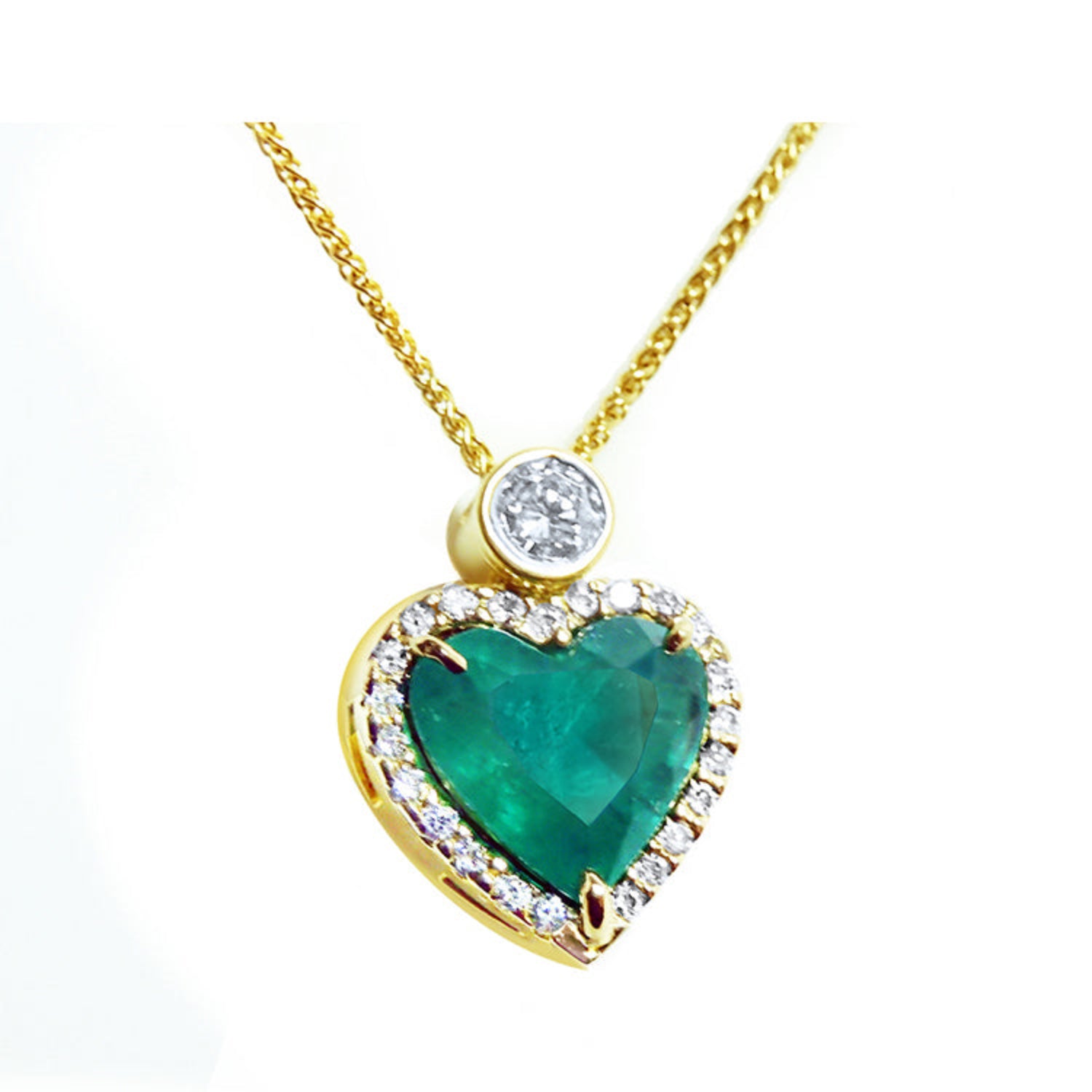 Gia certified natural colombian emerald pendants with genuine diamonds crafted in solid 18k or 14k gold.