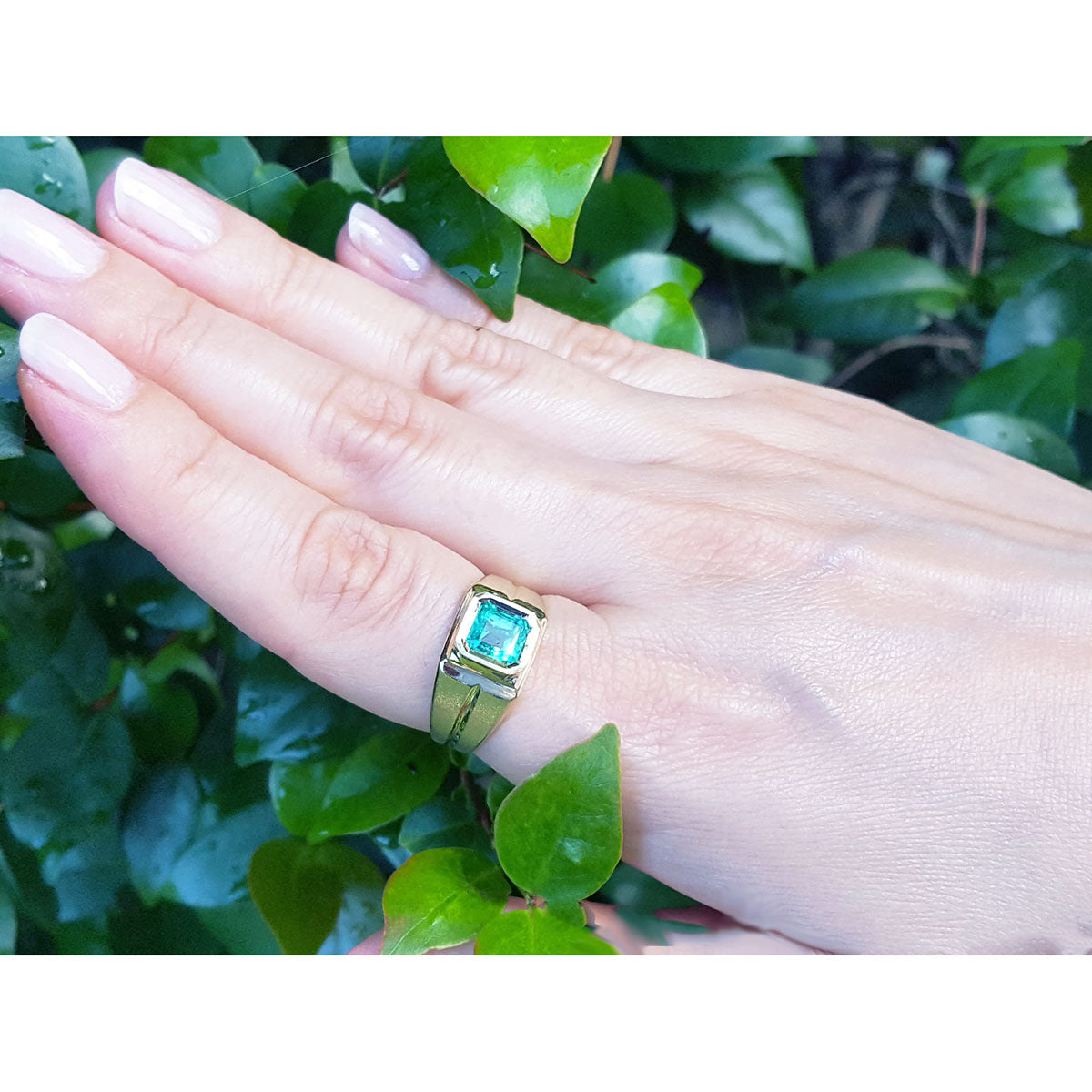 Men&#39;s Emerald Pinky Ring 1.72 Carat Bezel Set Crafted in 18K Yellow Gold