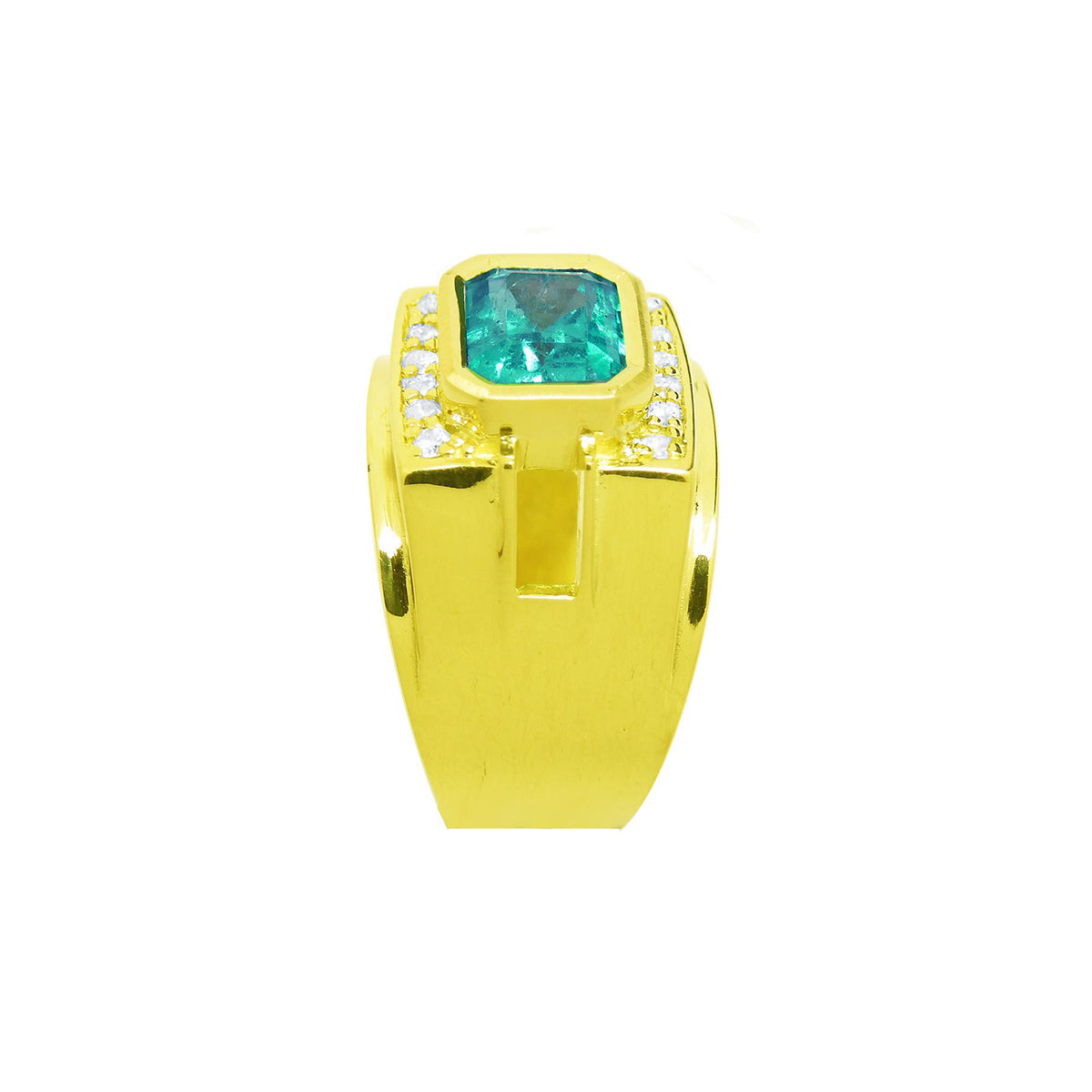 2.13 Carats Men&#39;s Colombian Emerald and Diamond Ring Crafted in 18K Yellow Gold