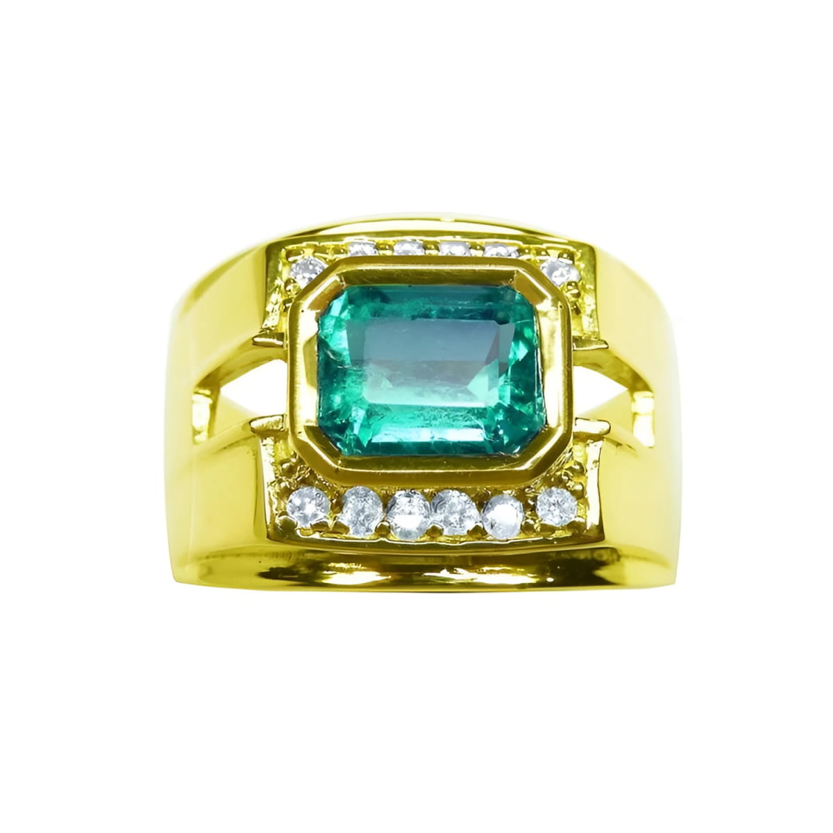 2.13 Carats Men's Colombian Emerald and Diamond Ring Crafted in 18K Yellow Gold.