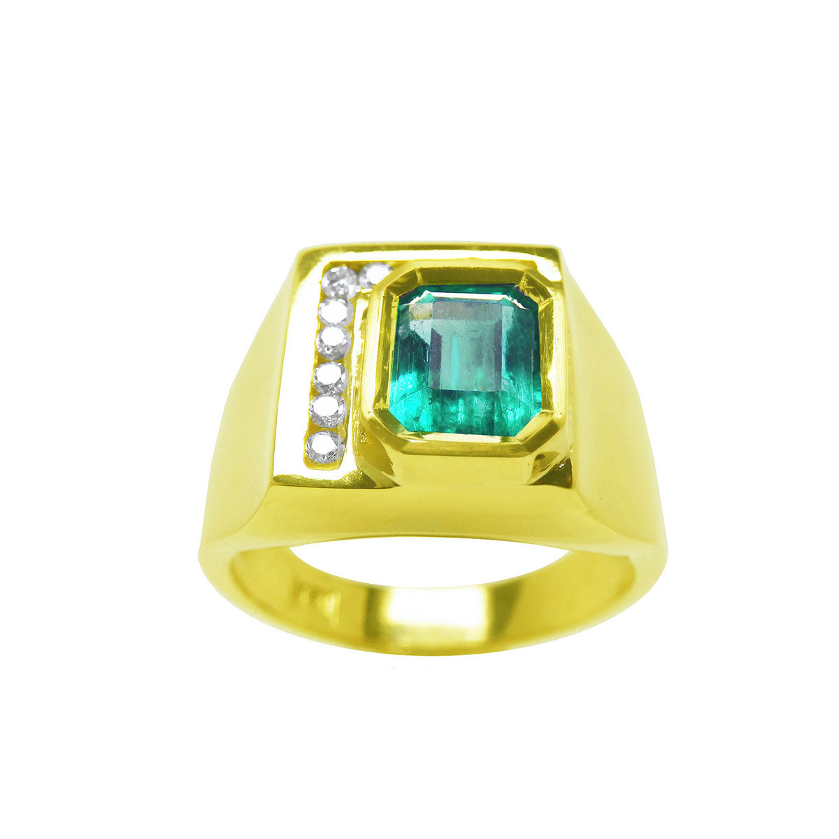 1.97 Carats Natural Colombian Emerald Ring for Men 18K Yellow Gold