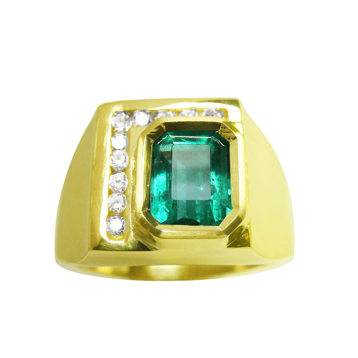 1.97 Carats Natural Colombian Emerald Ring for Men 18K Yellow Gold