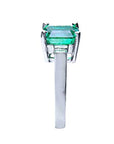A clean side profile perspective of this natural emerald ring crafted in 14K white gold.