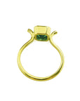 Displaying the underside view of a solitaire emerald ring bezel set in yellow gold