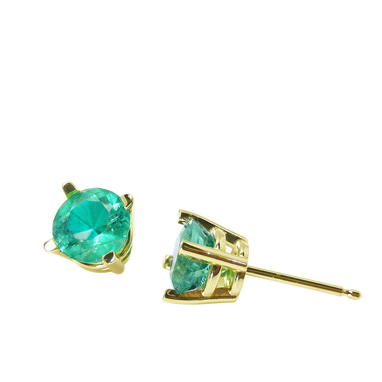 Emerald stud earrings featuring genuine natural Muzo born emeralds, beautifully crafted in solid gold.