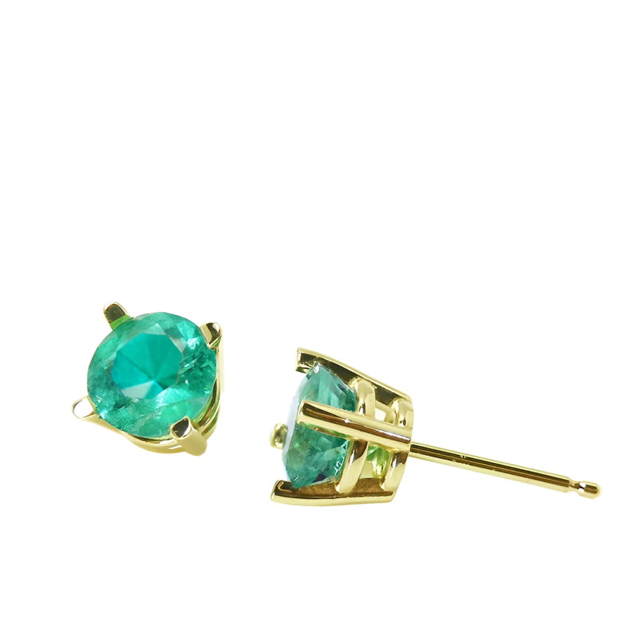 Emerald stud earrings featuring genuine natural Muzo born emeralds, beautifully crafted in solid gold.
