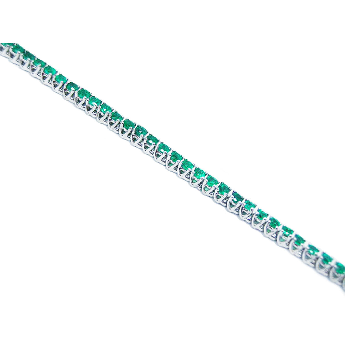 Natural Colombian Emeralds Tennis Bracelet 5.00 Carats Round cut in 14K White Gold