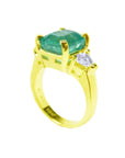This yellow gold emerald ring for ladies has a top view with gallery display.