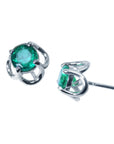 Pair of 14k gold emerald tulip stud earrings, top and side profile view