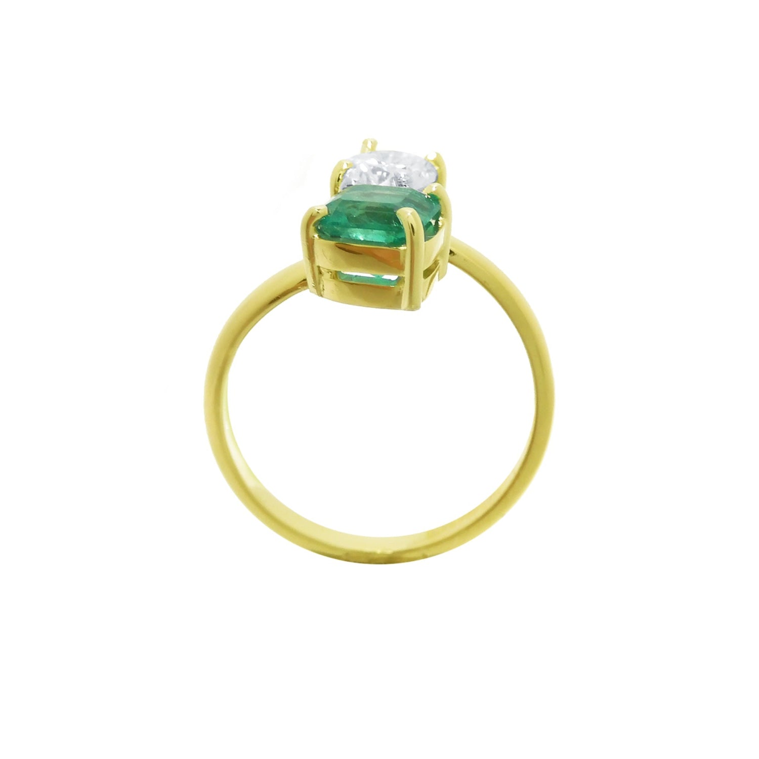 GIA Certified Toi et Moi natural Emerald and Diamond Ring 18k Gold.