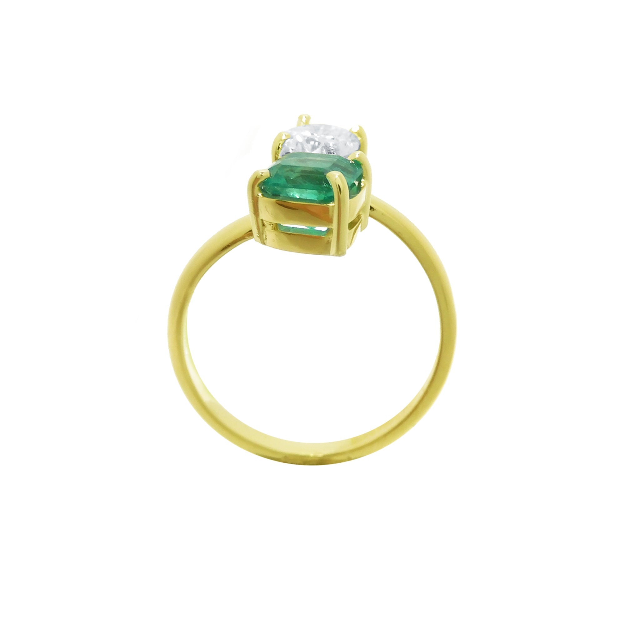 GIA Certified Toi et Moi natural Emerald and Diamond Ring 18k Gold.