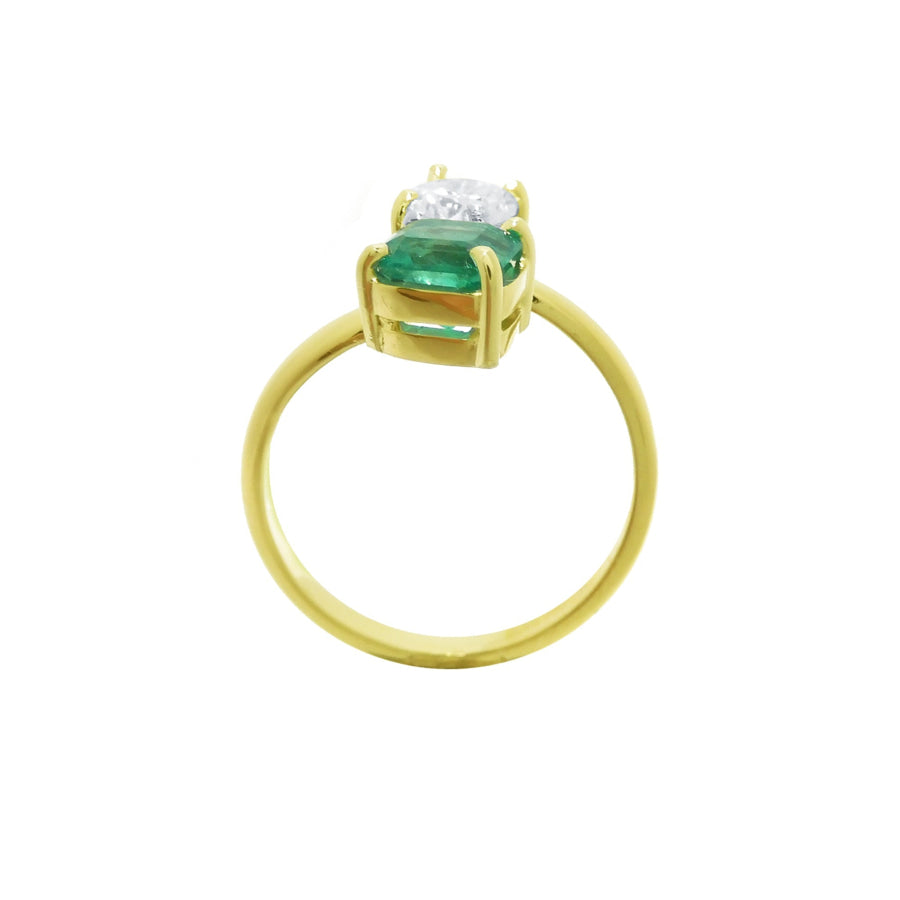 GIA Certified Toi et Moi natural Emerald and Diamond Ring 18k Gold.