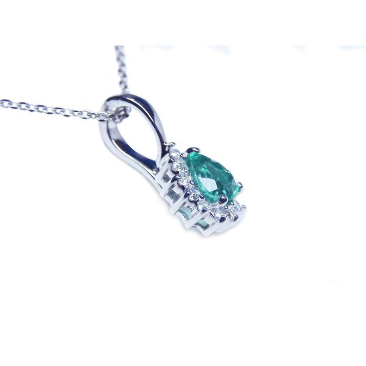 This enhancer emerald pendant is showing the downside gallery profile view.