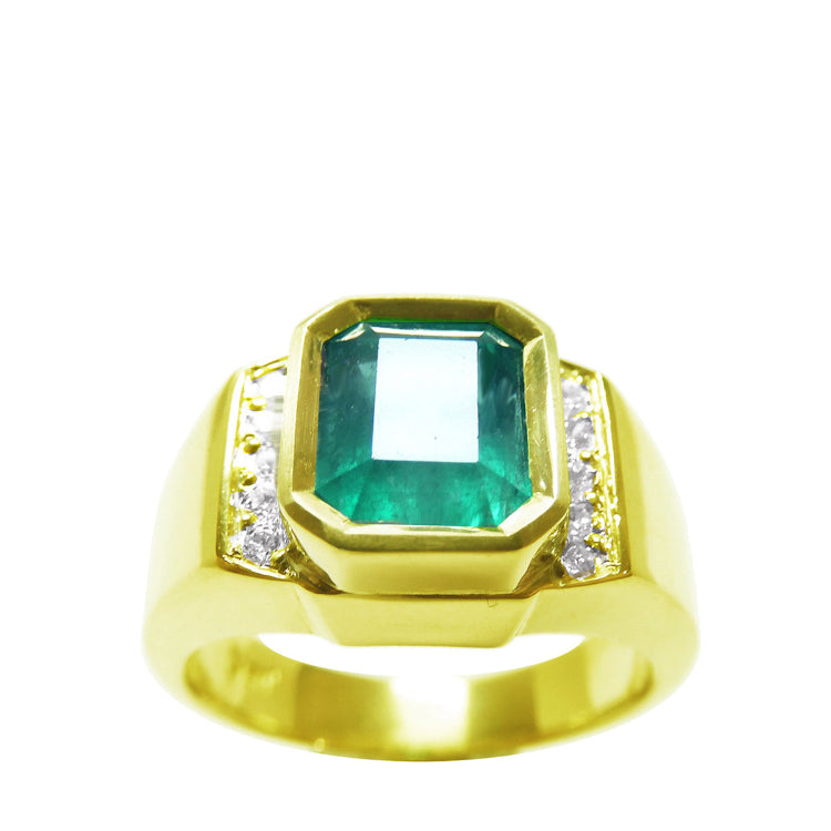 Anillos para hombre con esmeralda colombiana en oro de 14k y 18k, también diamantes naturales.