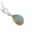 7.76 ct. Ethiopian Welo Opal and Diamond Pendant in 14K White Gold, featuring a multicolor oval opal.