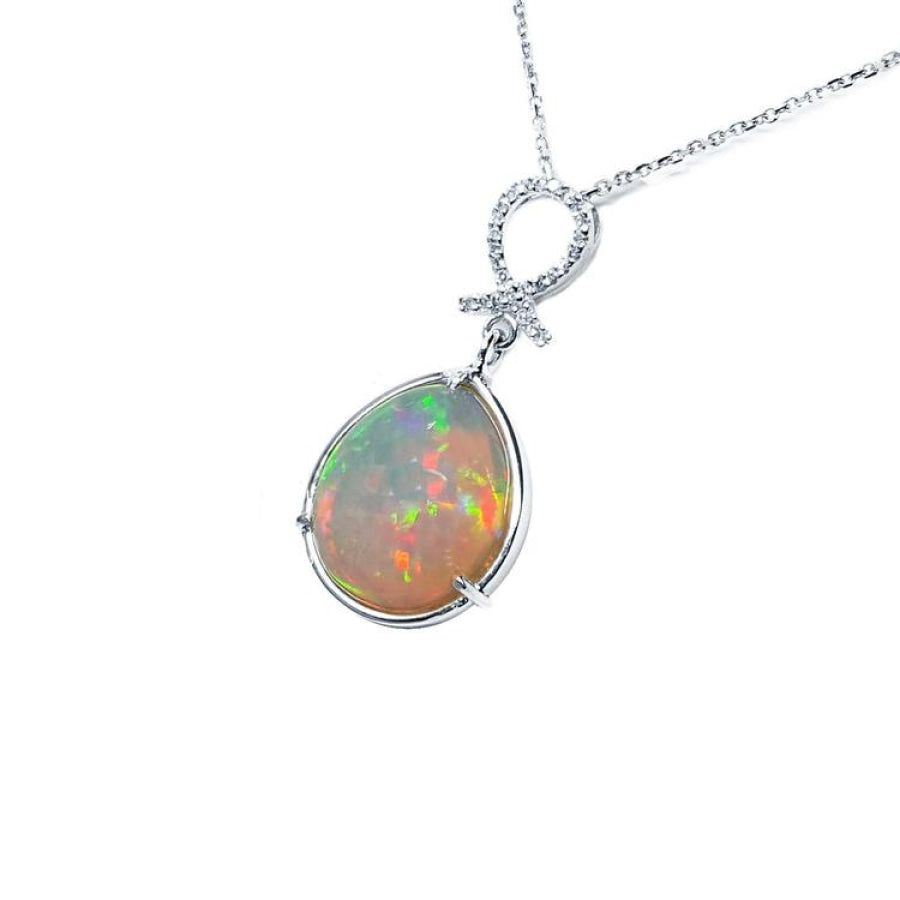 7.76 ct. Ethiopian Welo opal and diamond pendant in 14K white gold.
