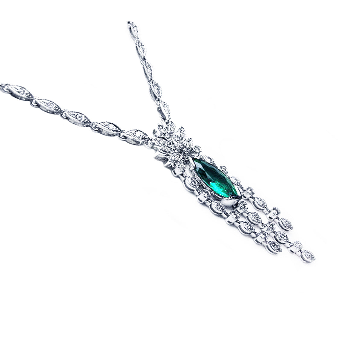 side view of a marquise Necklace 2.12 ct. Colombian Emerald 14K White Gold