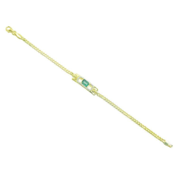 14K yellow gold bracelet with a rectangular Colombian emerald surrounded by diamonds.