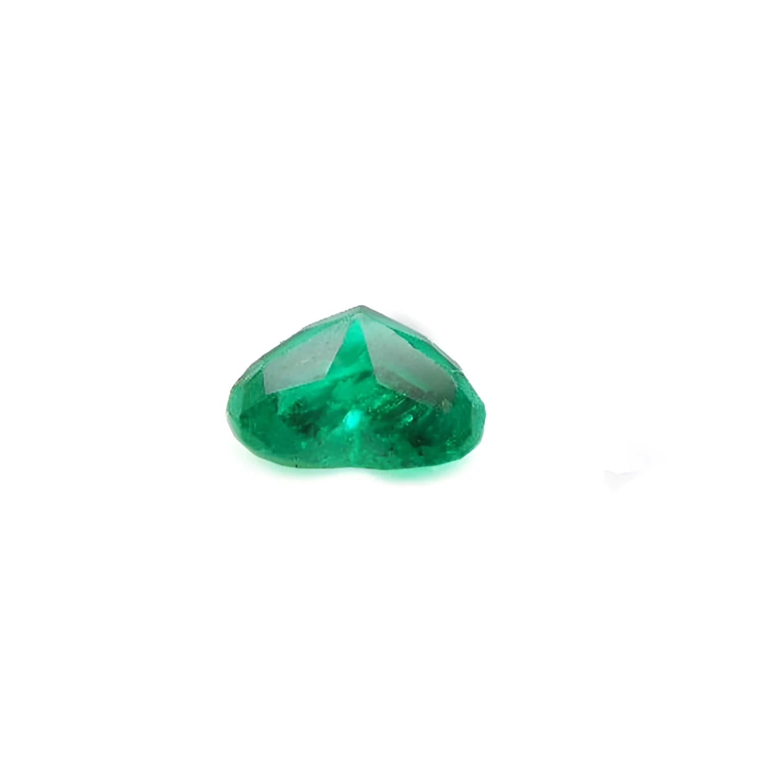 1.14 carat heart-cut Colombian emerald gemstone, rich bluish-green color, on a white background.