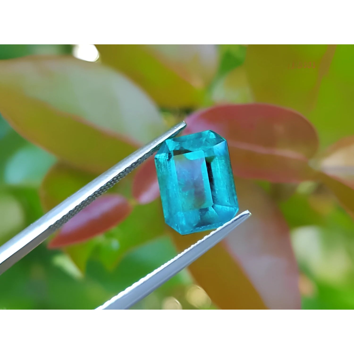 Untreated 3.98 ct loose emerald from Muzo mines, vibrant bluish-green, held by tweezers.