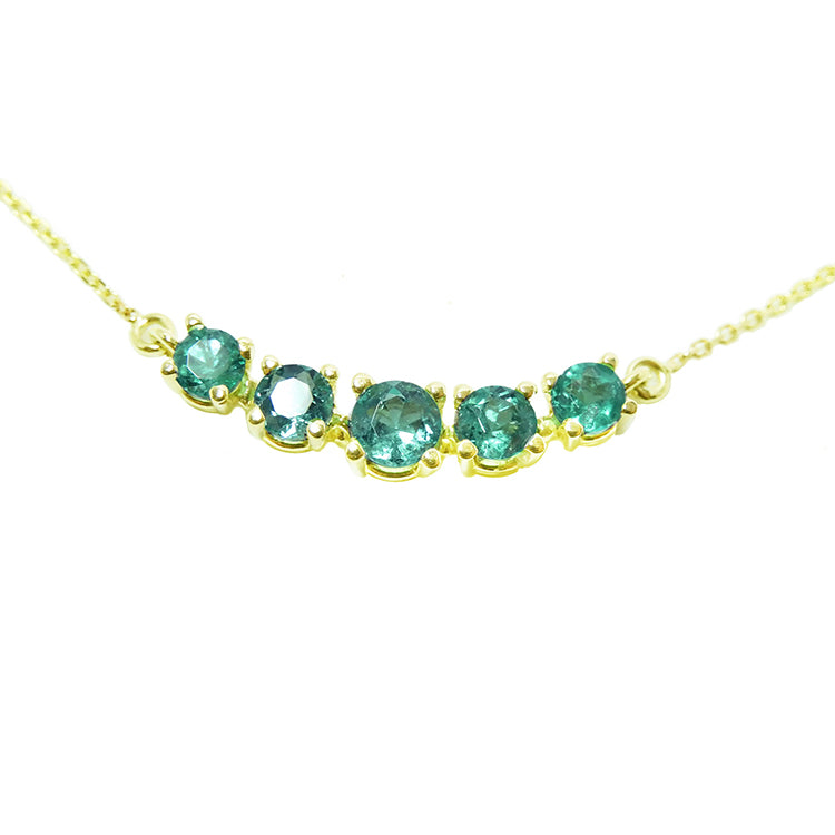 Green Fire Emerald Necklace 1.27 ct. Sparkling Round cut 14K Yellow Gold