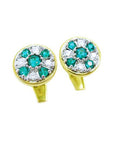 A pair of yellow gold colombian emeralds and diamond cufflinks round design.