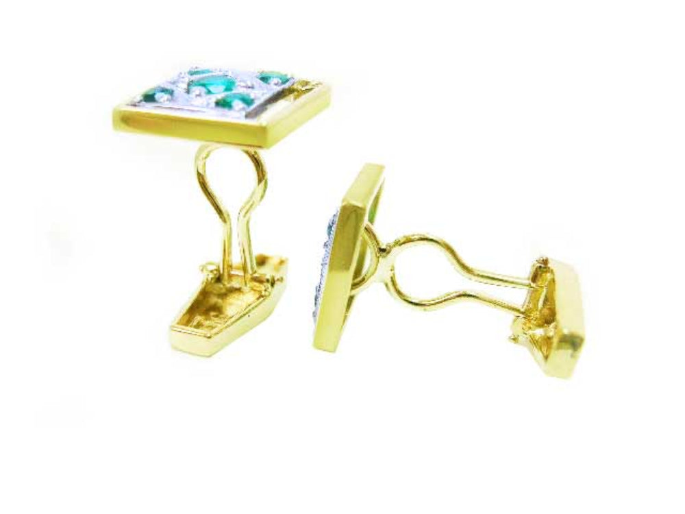 Real Colombian emerald cufflinks for man five stone high quality natural sourced from Muzo mines clip system