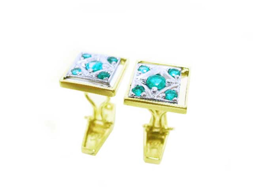 Hand made solid gold emerald cufflinks five stone high quality natural sourced from Muzo Colombian mines clip system