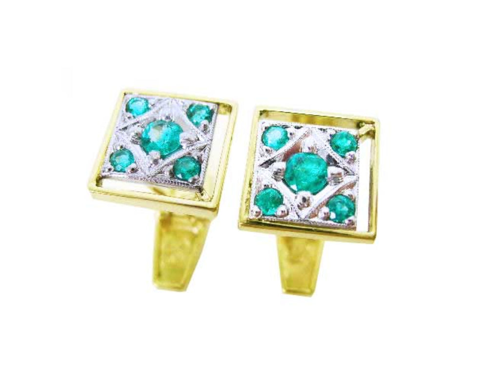 Deep green Colombian emerald cufflinks five stone high quality natural sourced from Muzo Colombian mines clip system