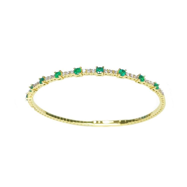 women's Colombian emerald bangle bracelet flexible 14k yellow gold