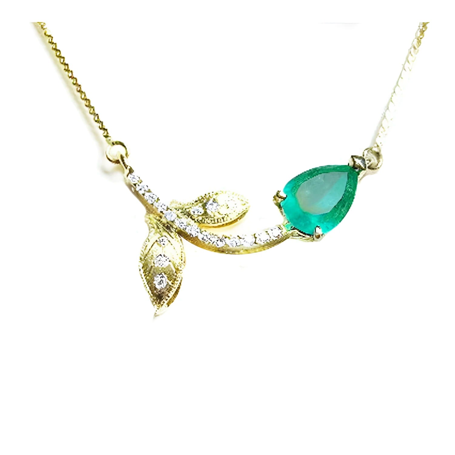 Natural Colombian emerald necklace 1.66 carats sourced from Muzo mines; design handcrafted in 14k yellow gold