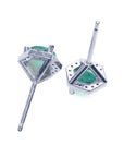 Colombian emerald stud earrings, white gold underside view, push backs system.