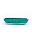 3.13 carat baguette cut Colombian emerald, sparkling bluish-green, eye-clean.