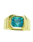 Colombian emerald GIA certified F1 from the Muzo mines set in a 18k yellow gold ring for men.
