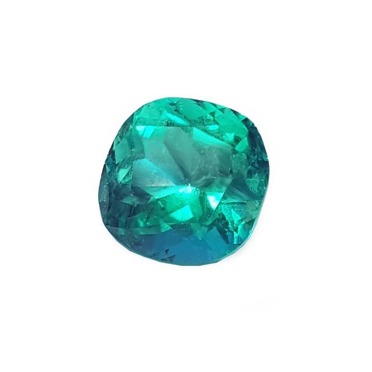 Cushion cut loose natural Colombian emerald GIA certified, front left table and crown view