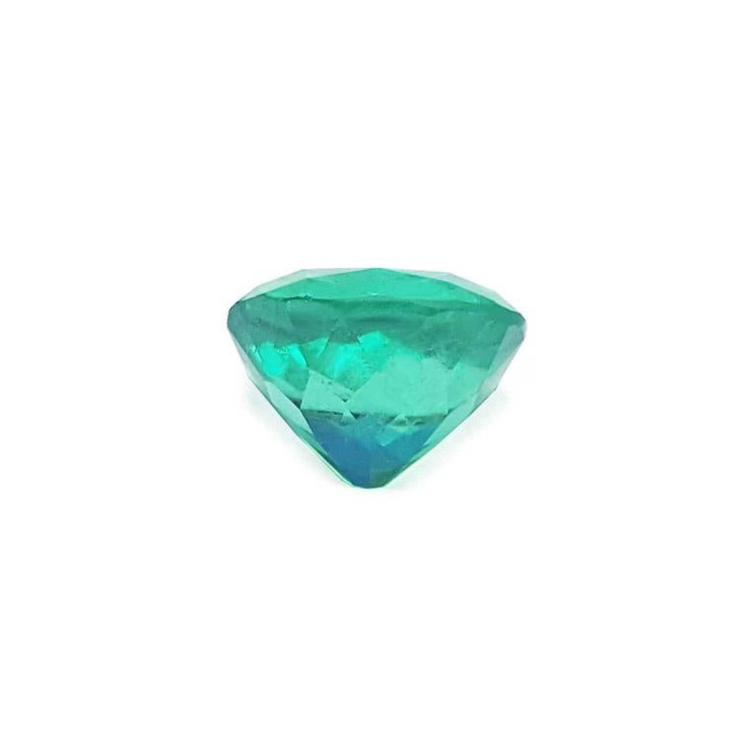 5.21 carat GIA certified cushion cut natural Colombian emerald with vibrant bluish-green hue.
