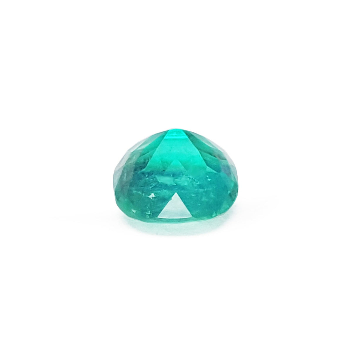 Cushion cut loose natural Colombian emerald GIA certified, up upside-down pavilion view