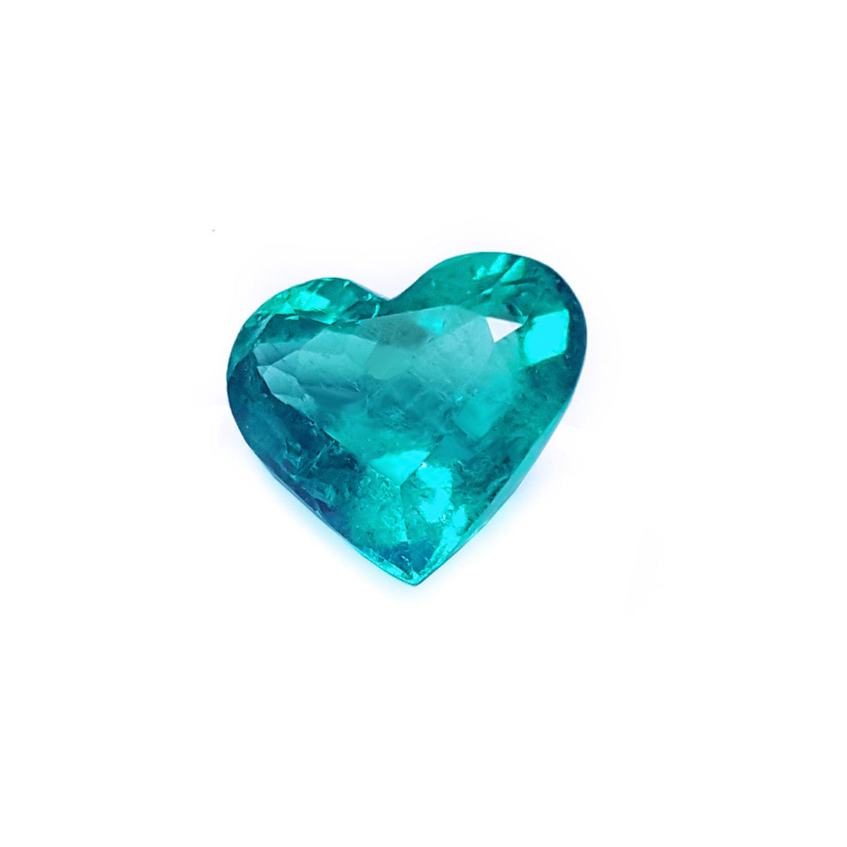 GIA certified loose Colombian emerald heart cut right tall table and crown view