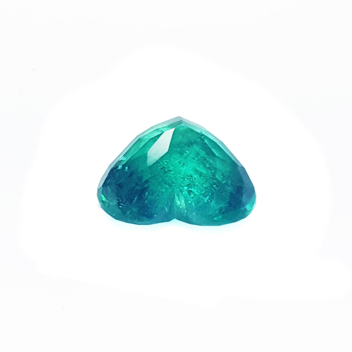 GIA certified loose Colombian emerald heart cut upside down pavilion view